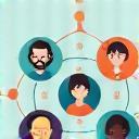 Icon illustrating team collaboration dashboard and shared resources